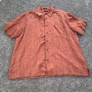 Alfani Size XL Linen Burnt Orange Button Up Collar‎ Textured Shirt